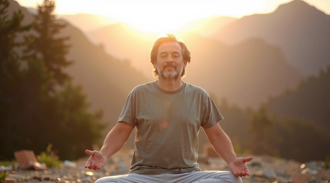 A serene image of a person meditating outdoors in a peaceful setting, symbolizing mental clarity and stress reduction.