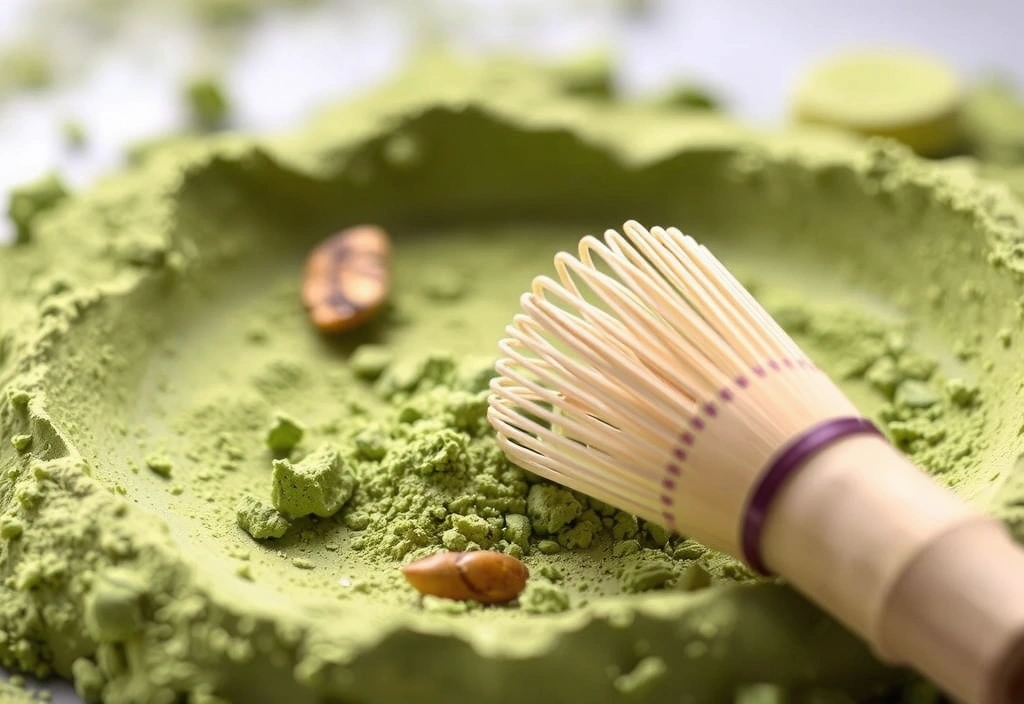 Close-up of fresh green matcha tea powder