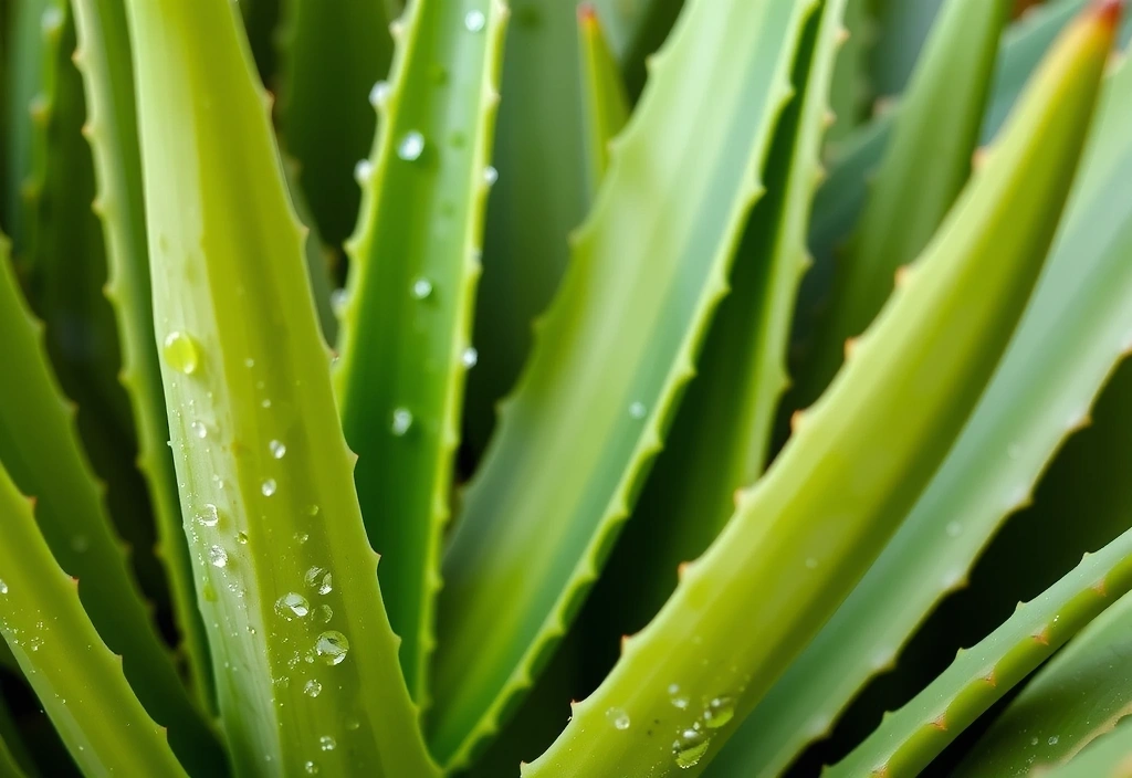 Close-up of vibrant green aloe vera leaves