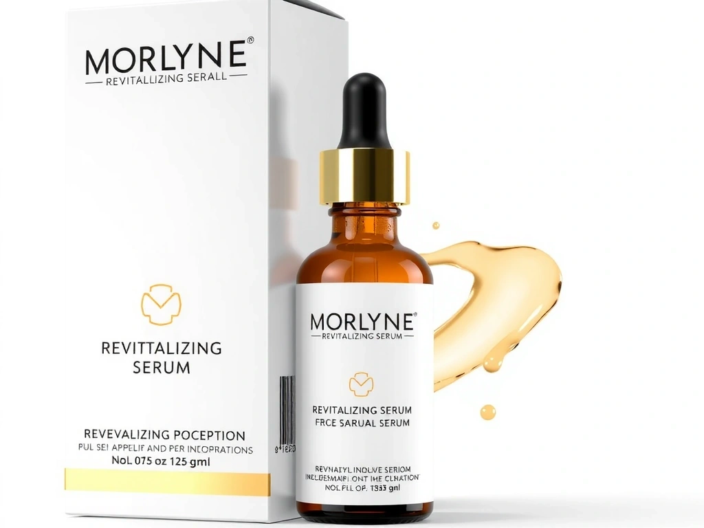 Morlyne Revitalizing Serum main image, showcasing its elegant packaging and a drop of serum
