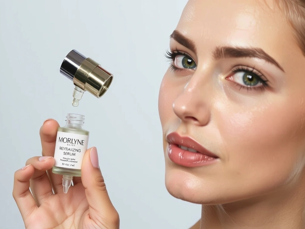 Morlyne Revitalizing Serum application on skin, showing smooth, radiant effect